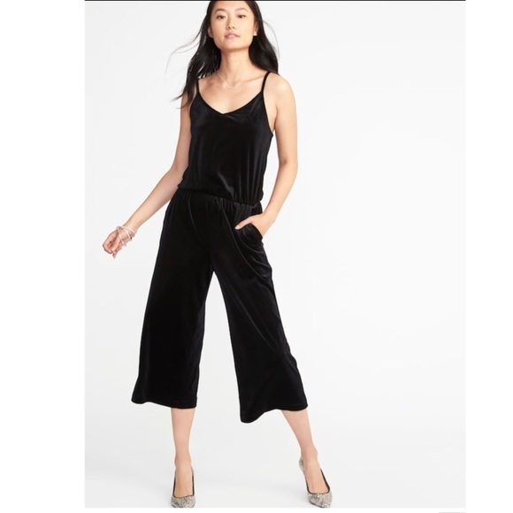 Old Navy Pants - Old Navy Velvet Wide Leg Cami Jumpsuit Black